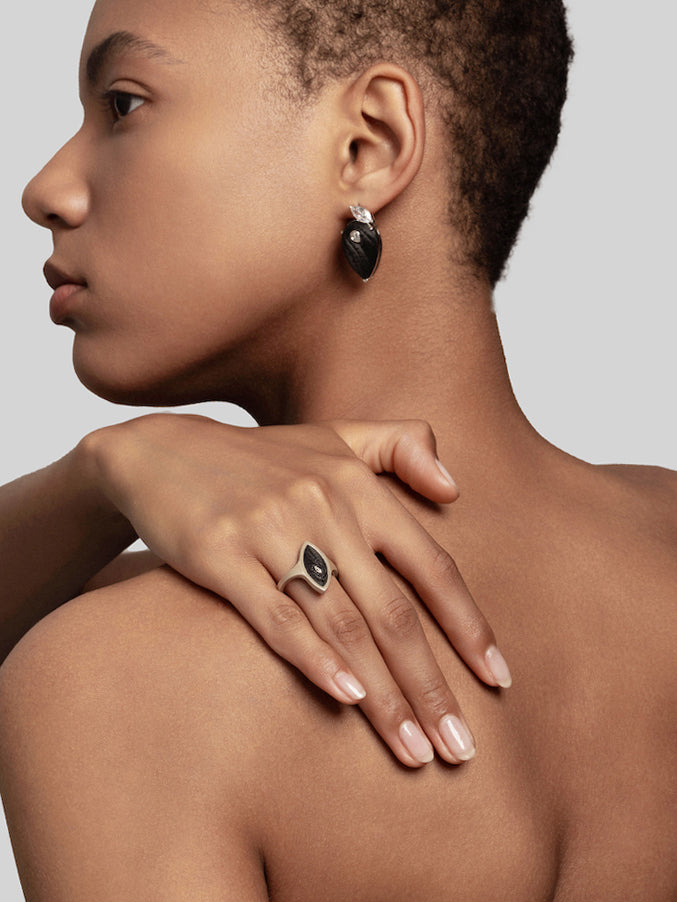 Pear Diamond Carbon Fiber Statement Earrings