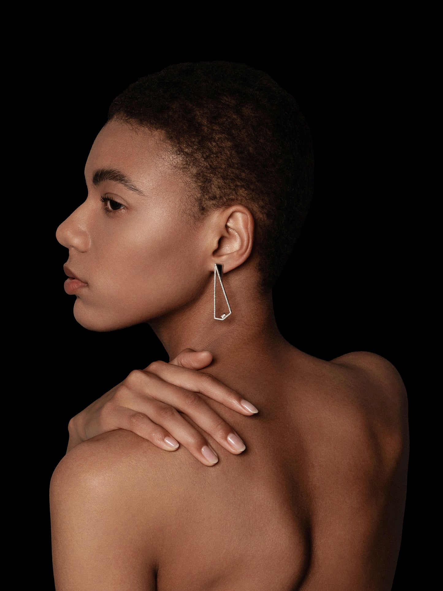 Triangle Geometry Petrified Wood Pavé Bezel Statement Earrings