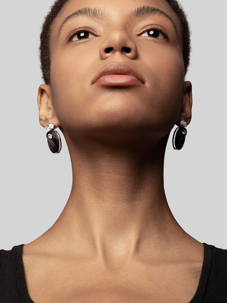 Oval Diamond Carbon Fiber Statement Earrings