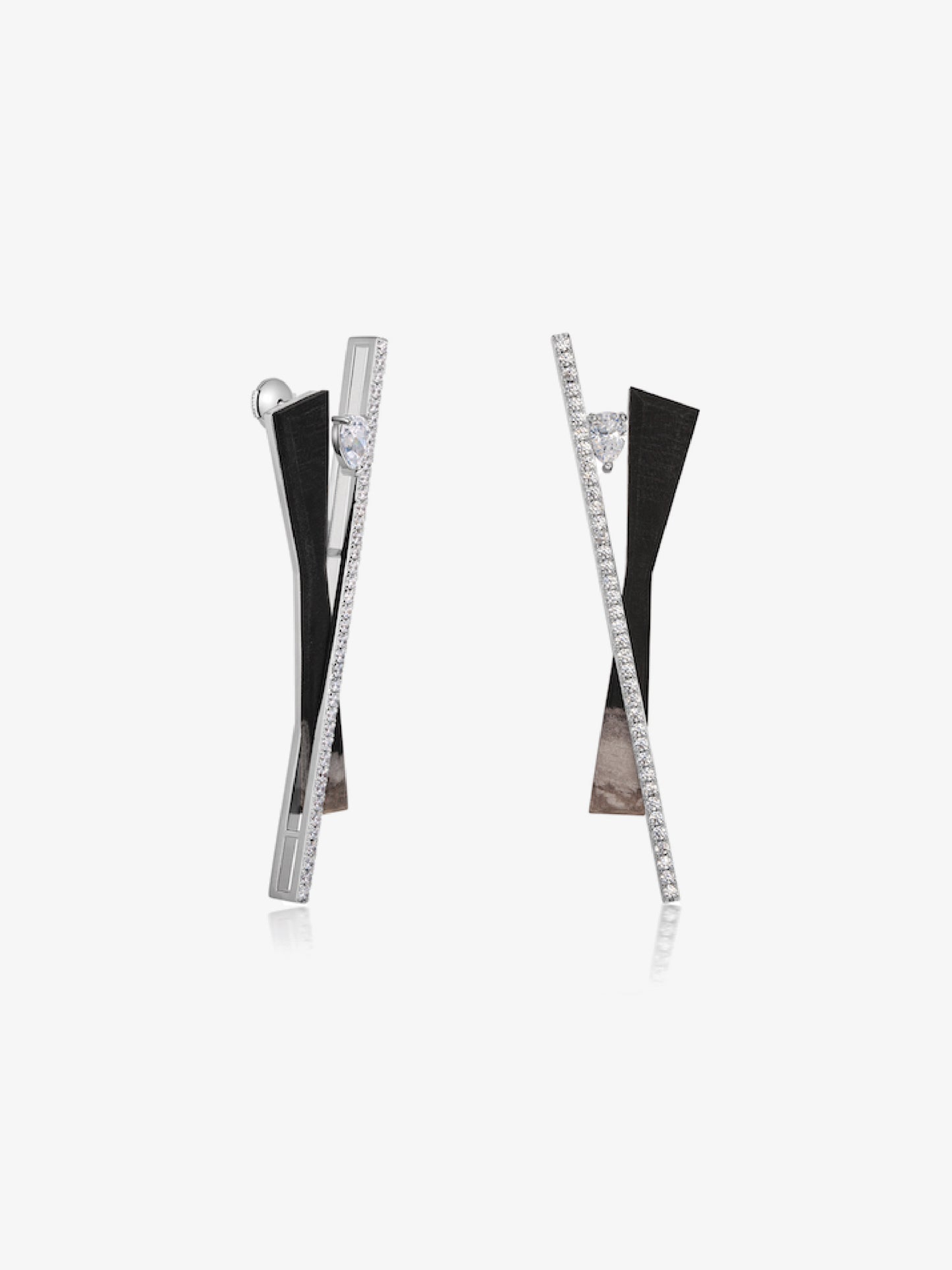 Twist Geometry Petrified Wood Pavé Bezel Statement Earrings