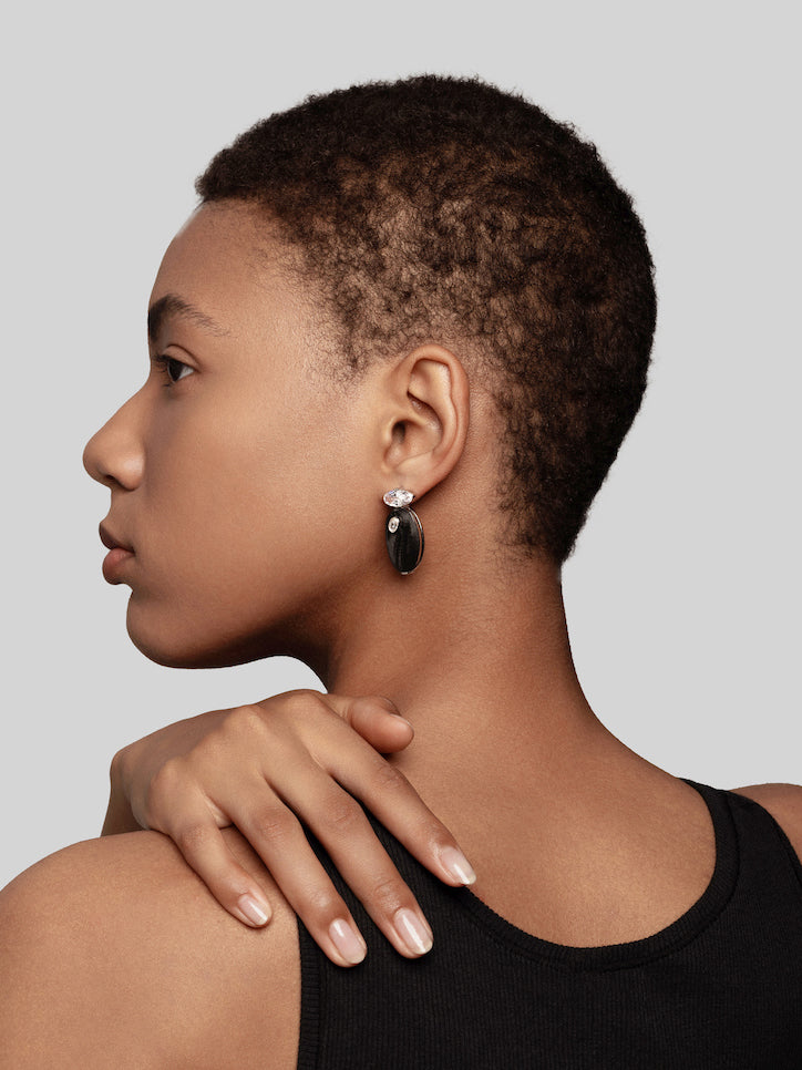 Oval Diamond Carbon Fiber Statement Earrings