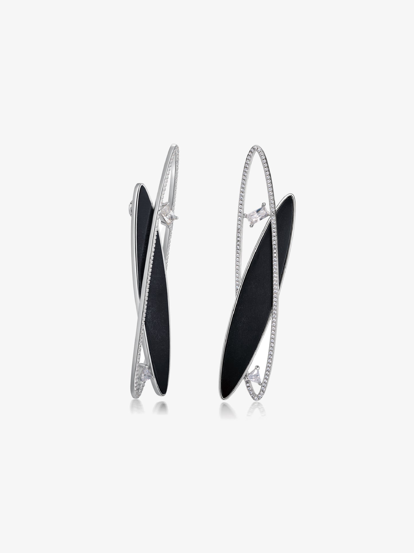 Double Loop Petrified Wood Pavé Bezel Statement Earrings