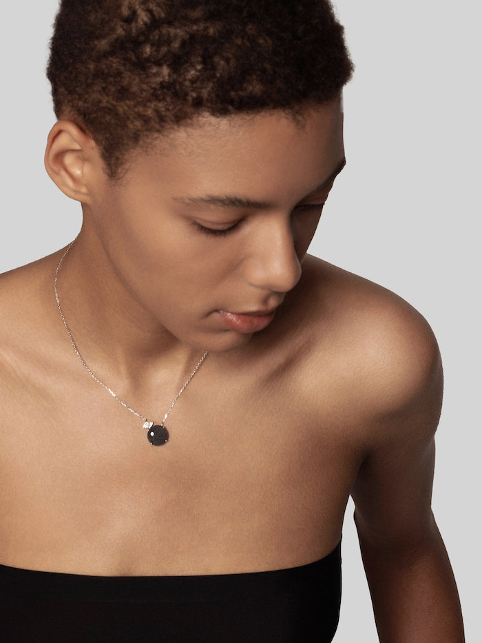 Round Diamond Carbon Fiber Pendant Necklace