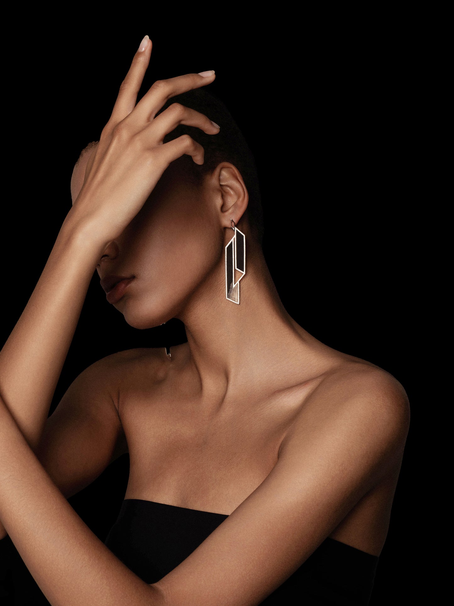 Two-tone Geometry Petrified Wood Pavé Bezel Statement Earrings