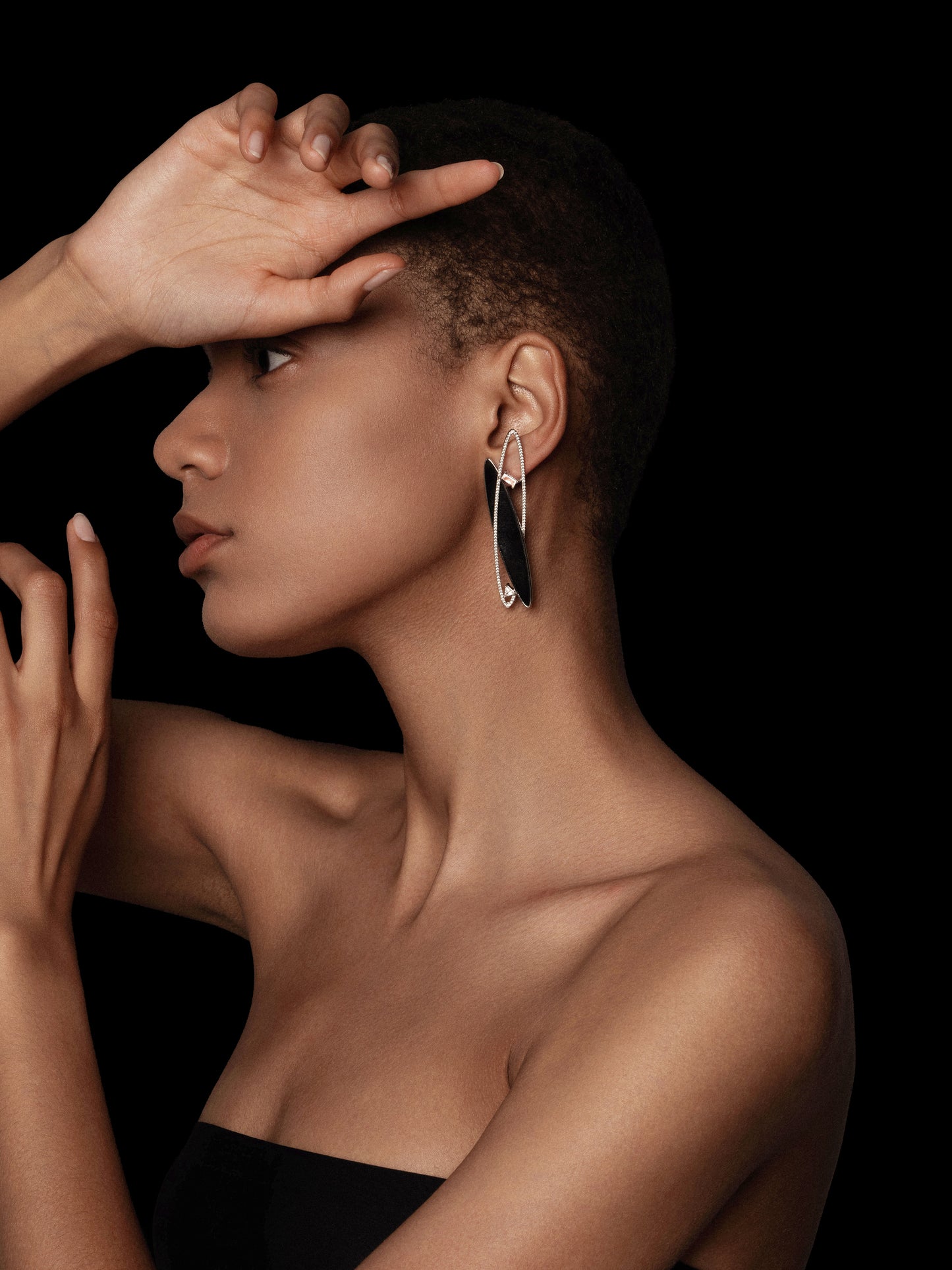 Double Loop Petrified Wood Pavé Bezel Statement Earrings
