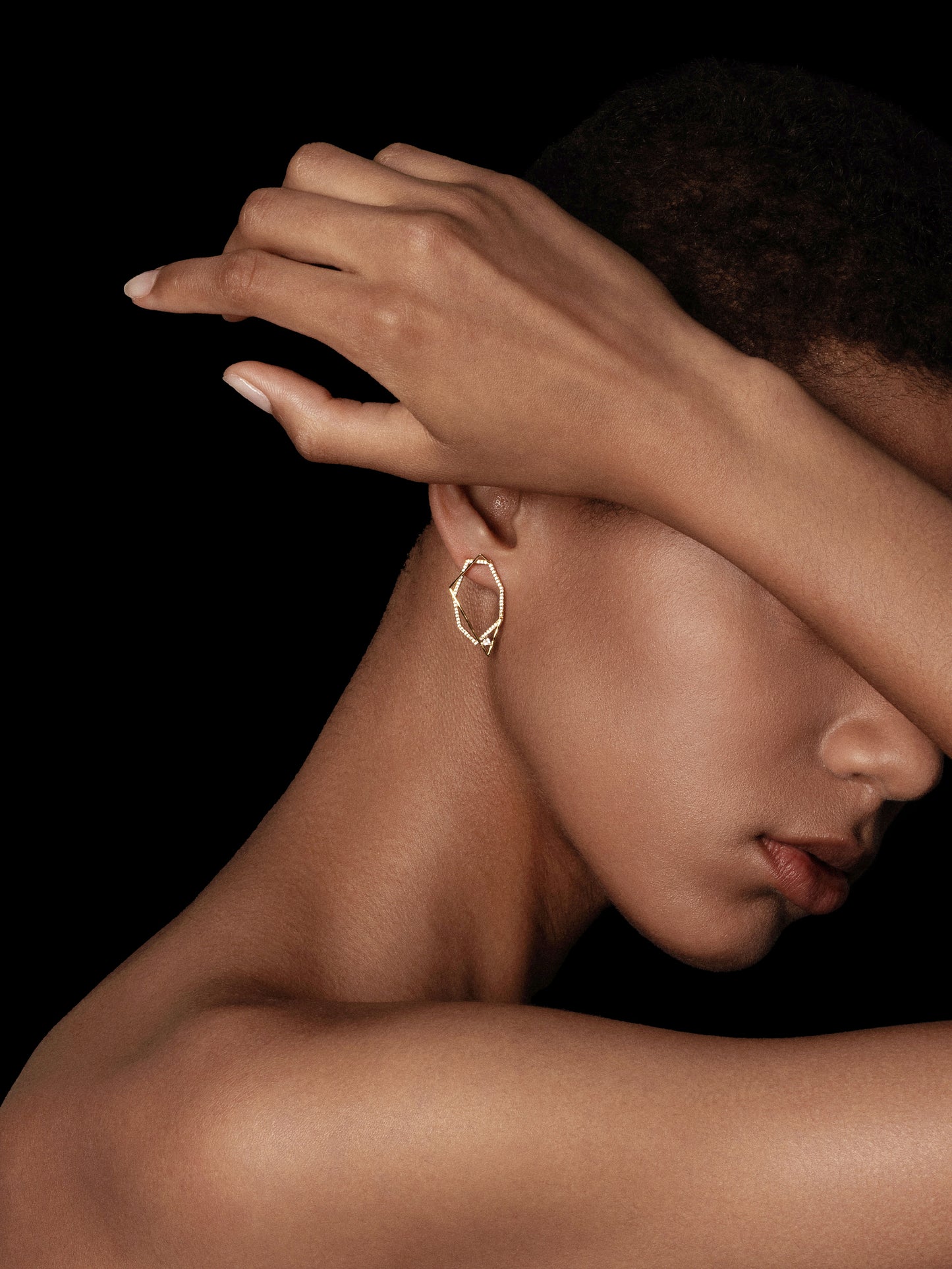 Polygon Hollow Pavé Bezel Stud Earrings