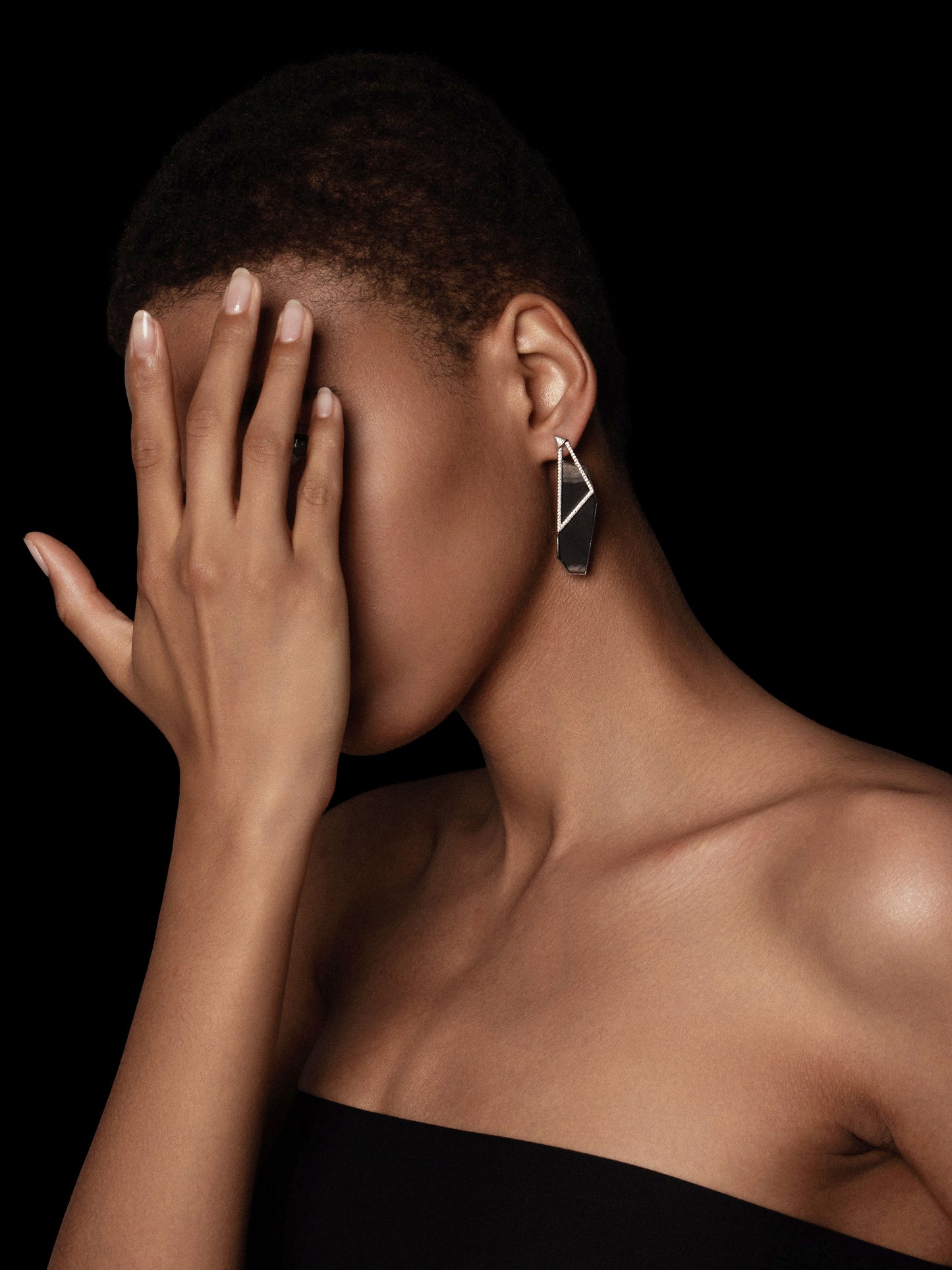 Hexagon Petrified Wood Pavé Bezel Statement Earrings