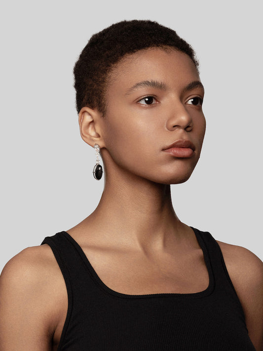 Oval Diamond Carbon Fiber Drop Earrings