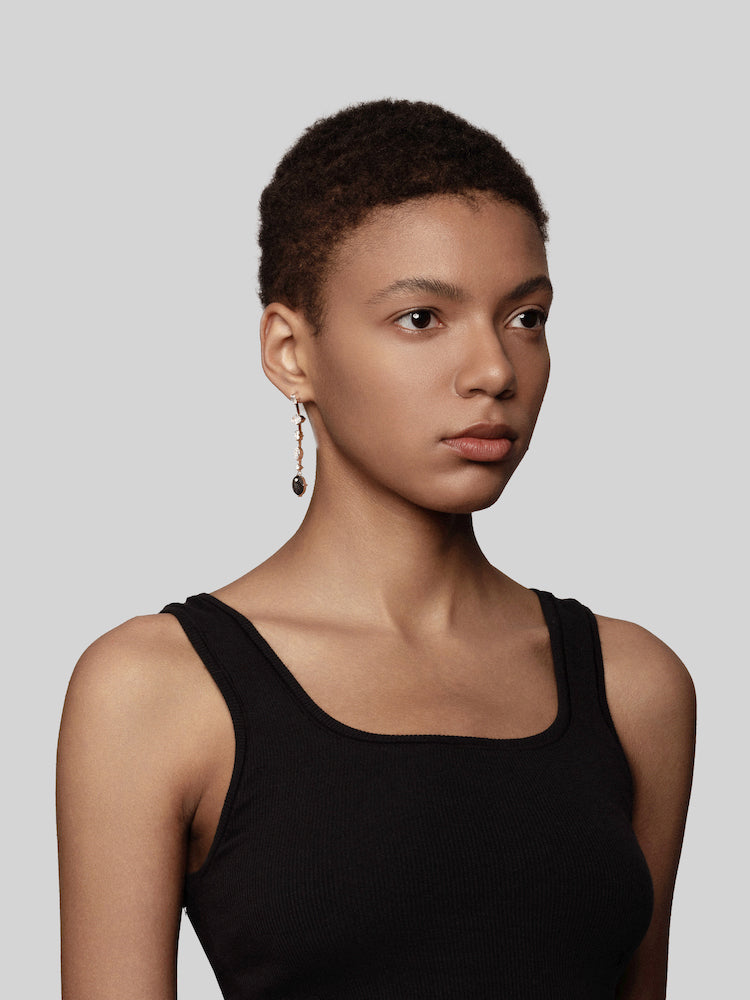 Asymmetric Oval Diamond Carbon Fiber Drop Earrings