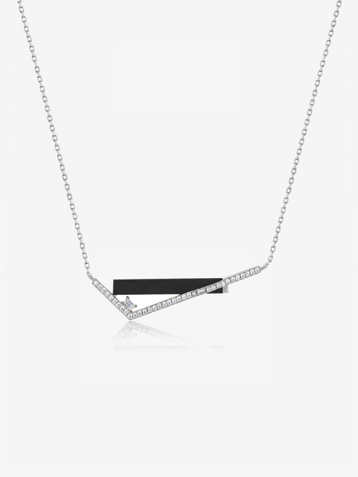 Geometric Lines Petrified Wood Pavé Bezel Pendant Necklace