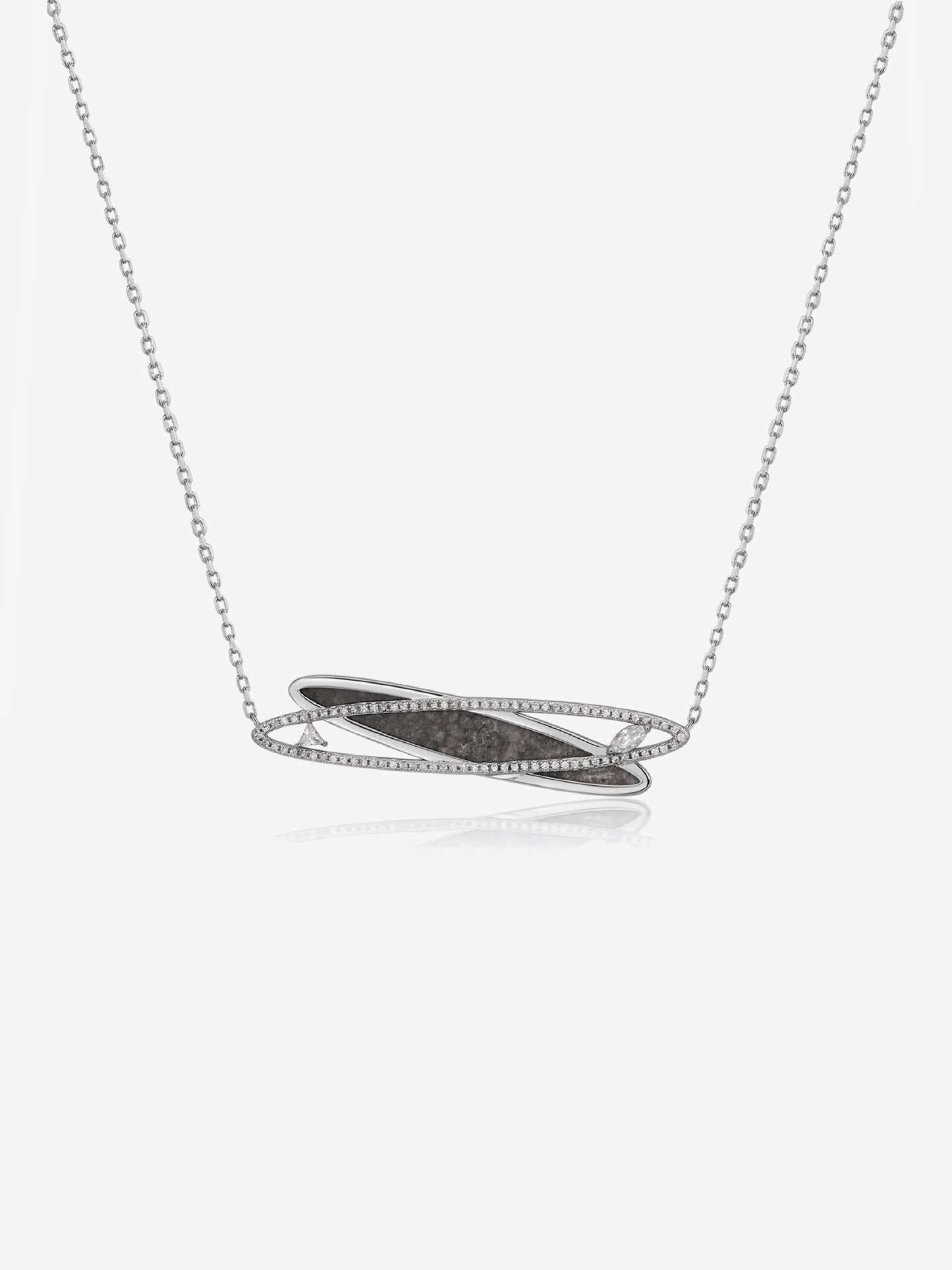 Double Loop Petrified Wood Pavé Bezel Pendant Necklace