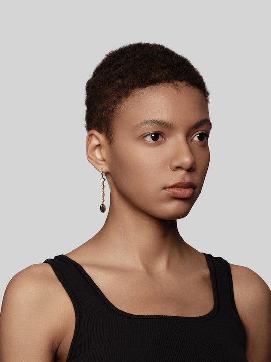 Asymmetric Oval Diamond Carbon Fiber Drop Earrings