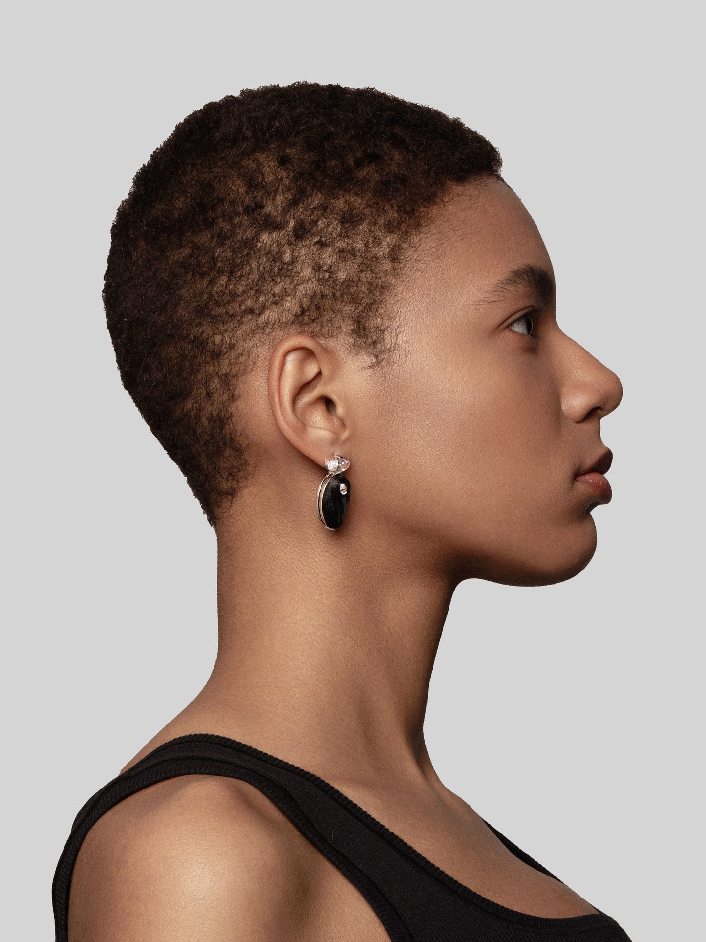 Oval Diamond Carbon Fiber Statement Earrings
