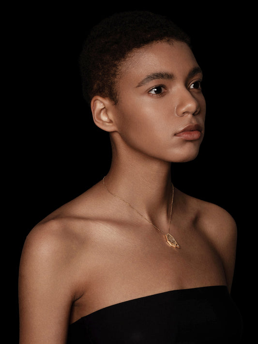 Polygon Radial Coral Fossil Pavé Bezel Pendant Necklace