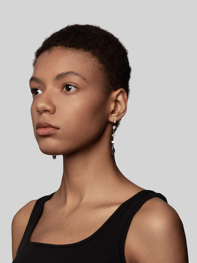 Asymmetric Oval Diamond Carbon Fiber Drop Earrings