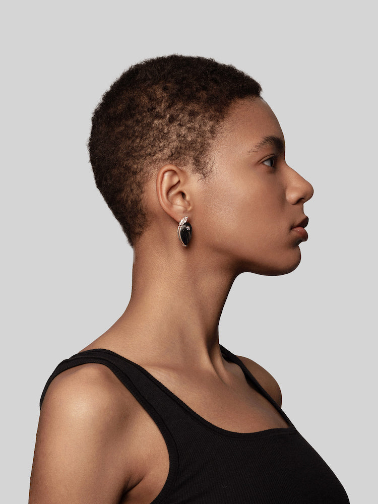 Pear Diamond Carbon Fiber Statement Earrings