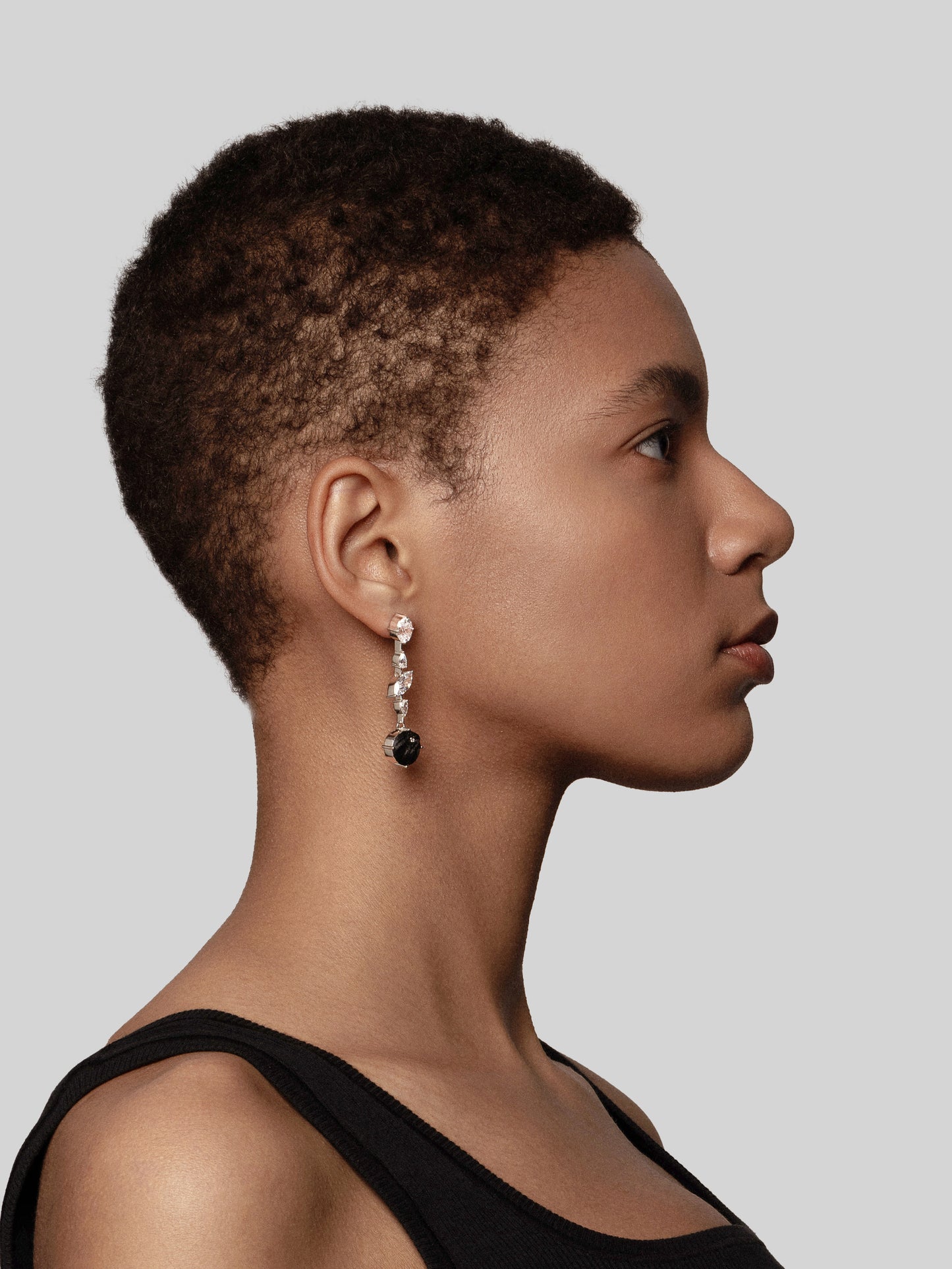 Round Diamond Carbon Fiber Drop Earring
