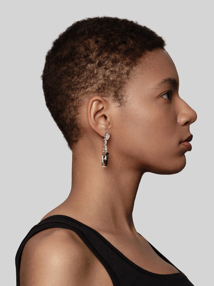 Oval Diamond Carbon Fiber Drop Earrings