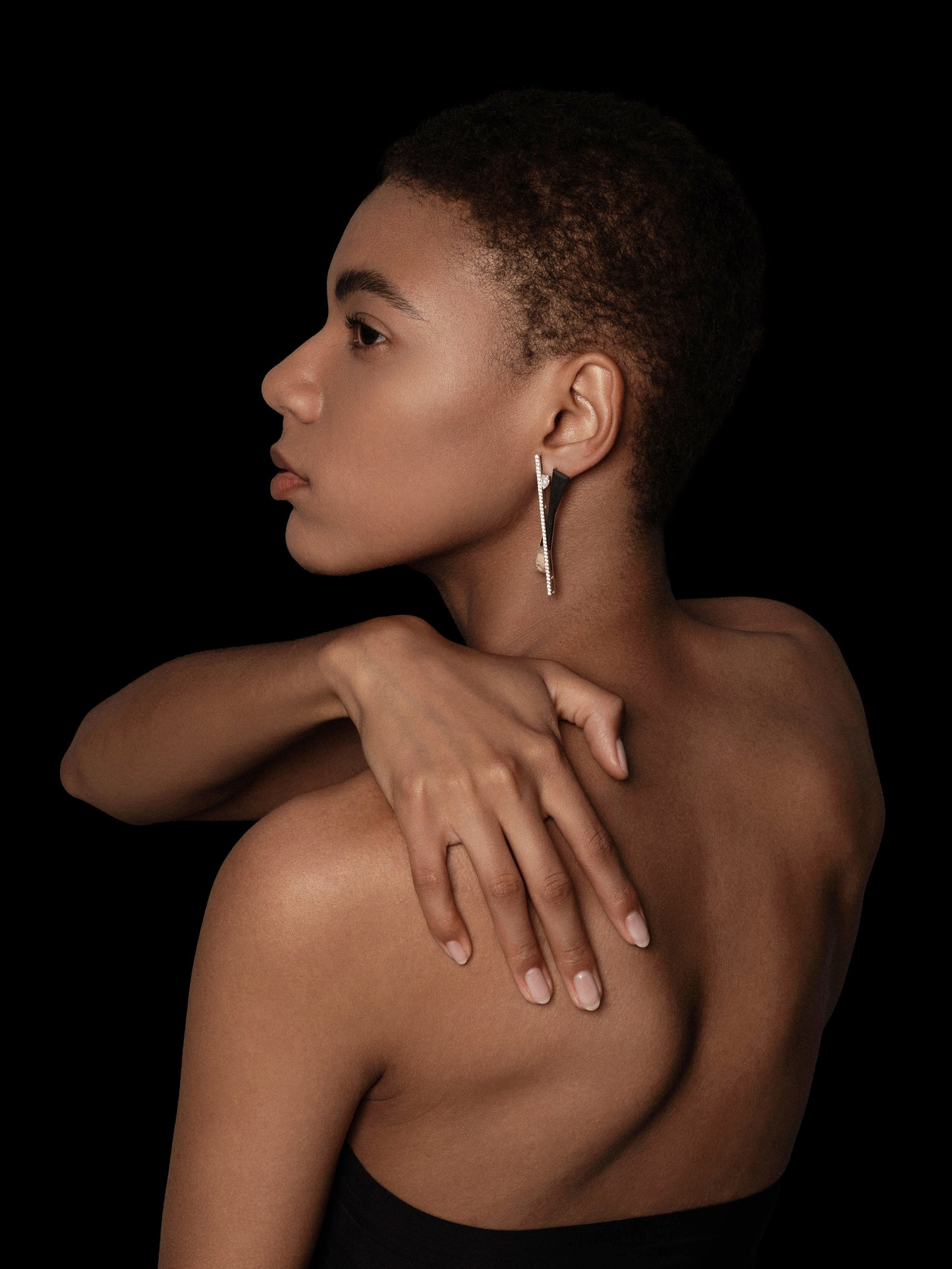 Twist Geometry Petrified Wood Pavé Bezel Statement Earrings