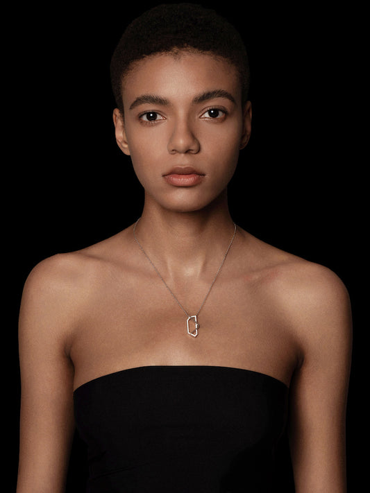 Hexagon Hollow Pavé Bezel Pendant Necklace