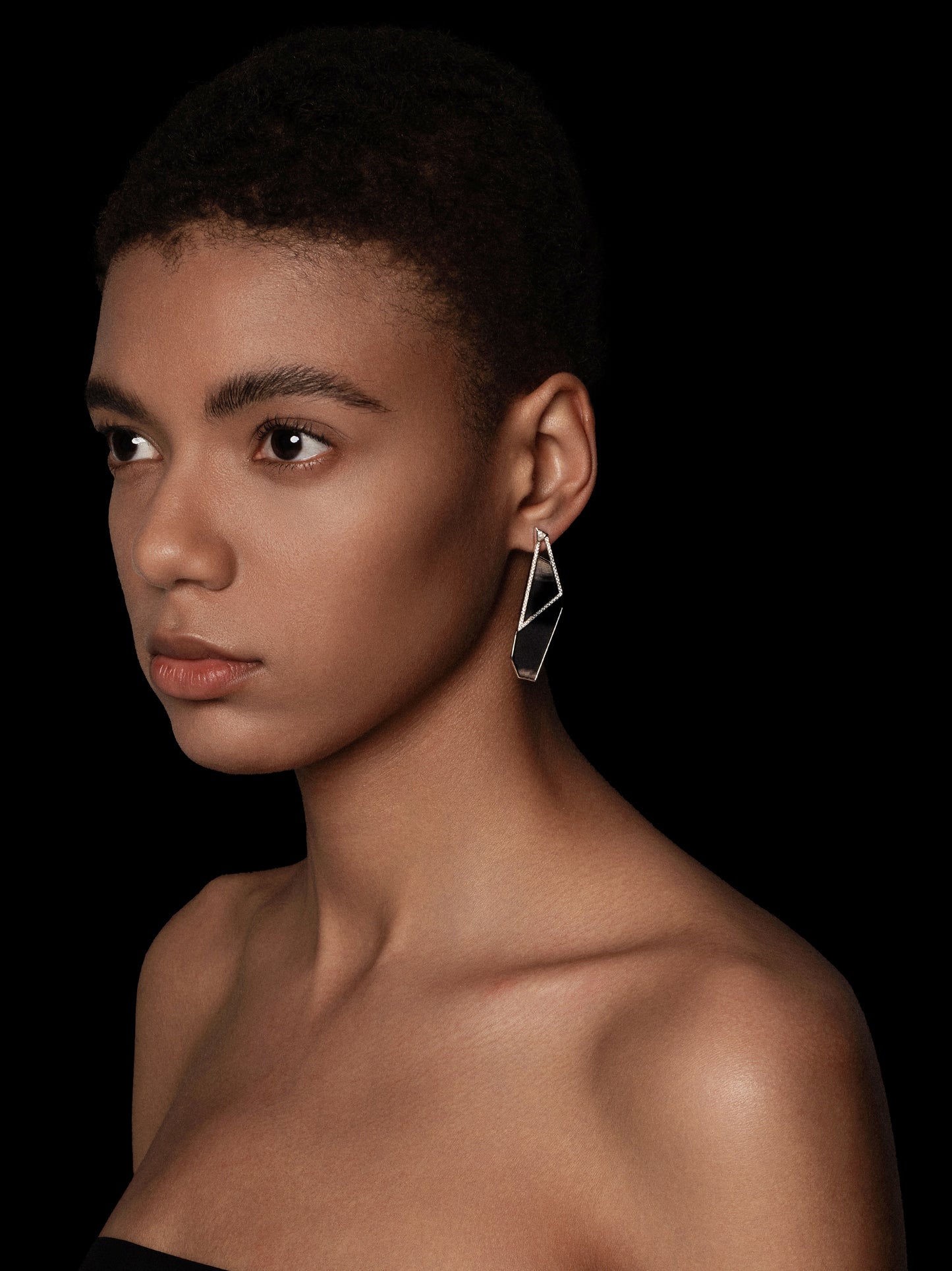Hexagon Petrified Wood Pavé Bezel Statement Earrings