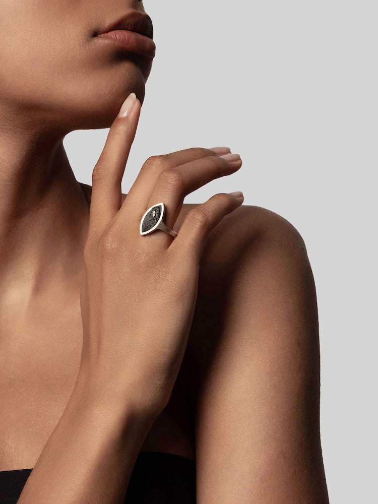 Marquise Diamond Carbon Fiber Statement Ring
