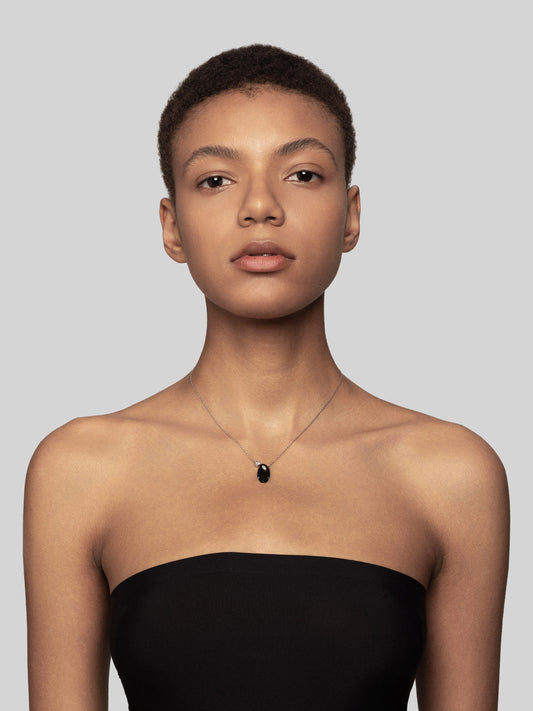 Oval Diamond Carbon Fiber Pendant Necklace