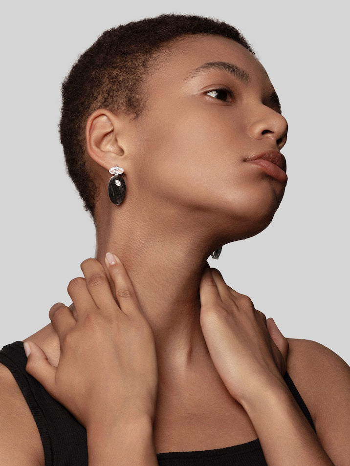 Oval Diamond Carbon Fiber Statement Earrings