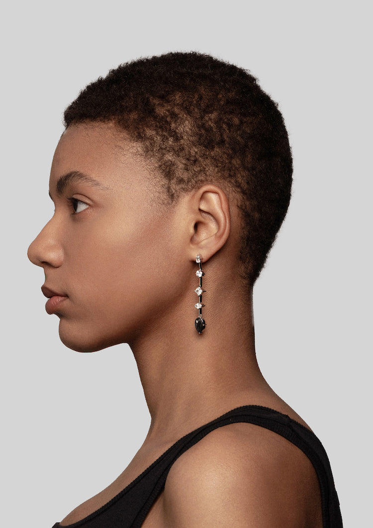 Asymmetric Oval Diamond Carbon Fiber Drop Earrings