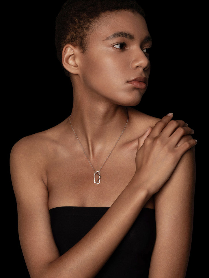 Hexagon Hollow Pavé Bezel Pendant Necklace