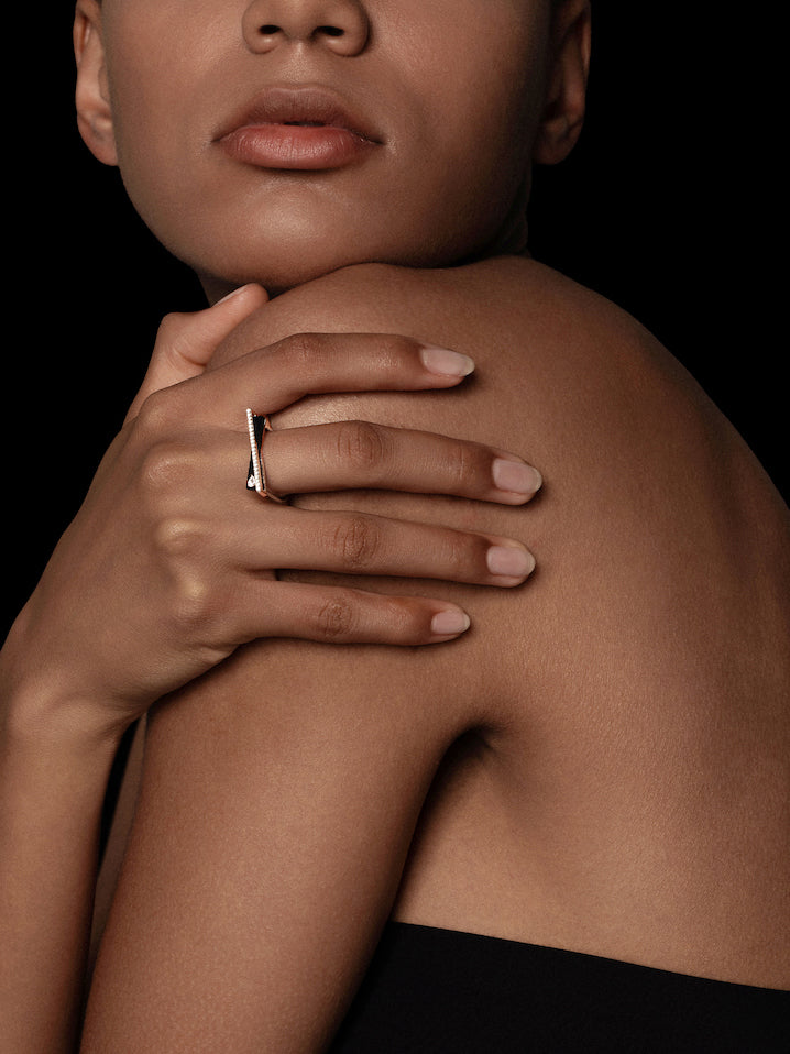 Twist Geometry Petrified Wood Pavé Bezel Statement Ring