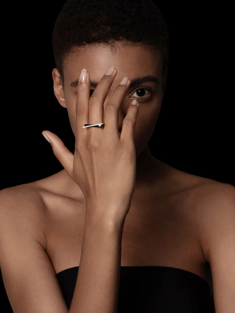 Twist Geometry Petrified Wood Pavé Bezel Statement Ring