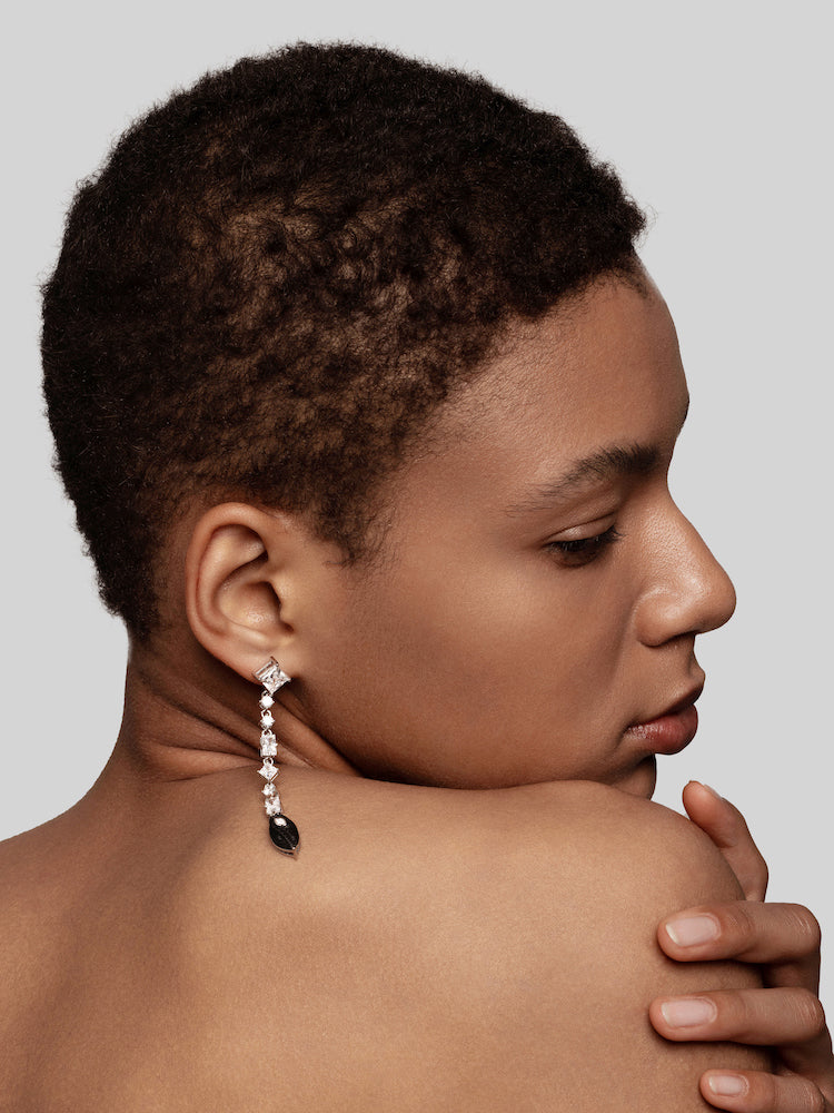 Marquise Diamond Carbon Fiber Drop Earrings
