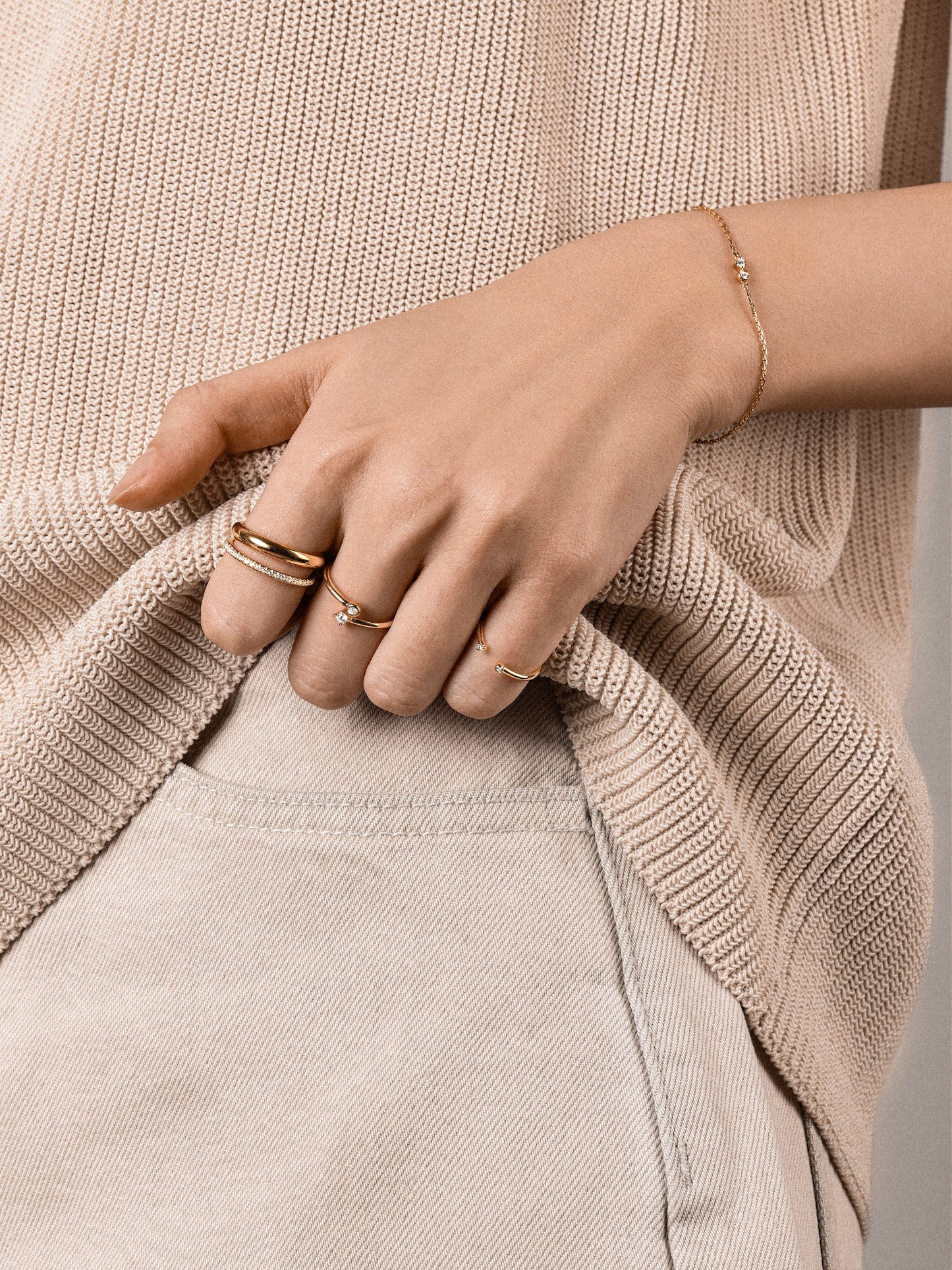 Tiny Cuff Ring with Diamonds