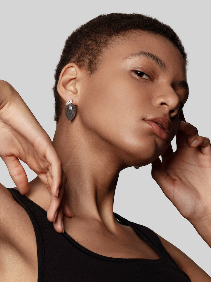 Pear Diamond Carbon Fiber Statement Earrings