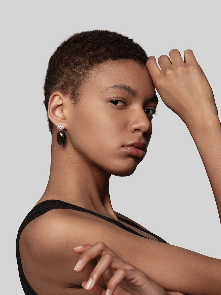 Oval Diamond Carbon Fiber Statement Earrings