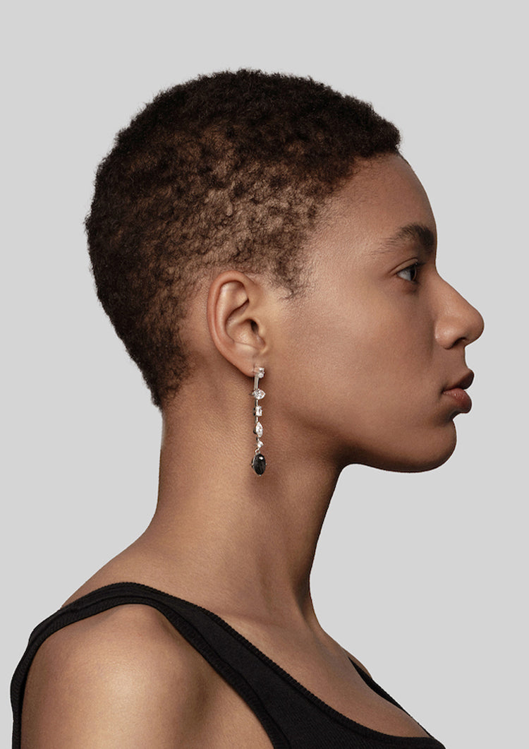 Asymmetric Oval Diamond Carbon Fiber Drop Earrings