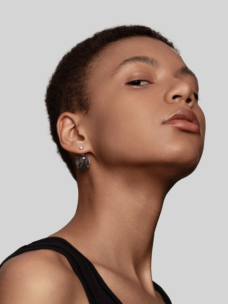 Round Diamond Carbon Fiber Statement Earrings