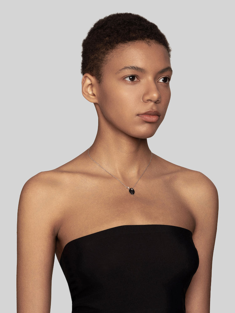 Pear Diamond Carbon Fiber Pendant Necklace