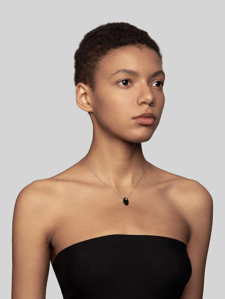 Oval Diamond Carbon Fiber Pendant Necklace