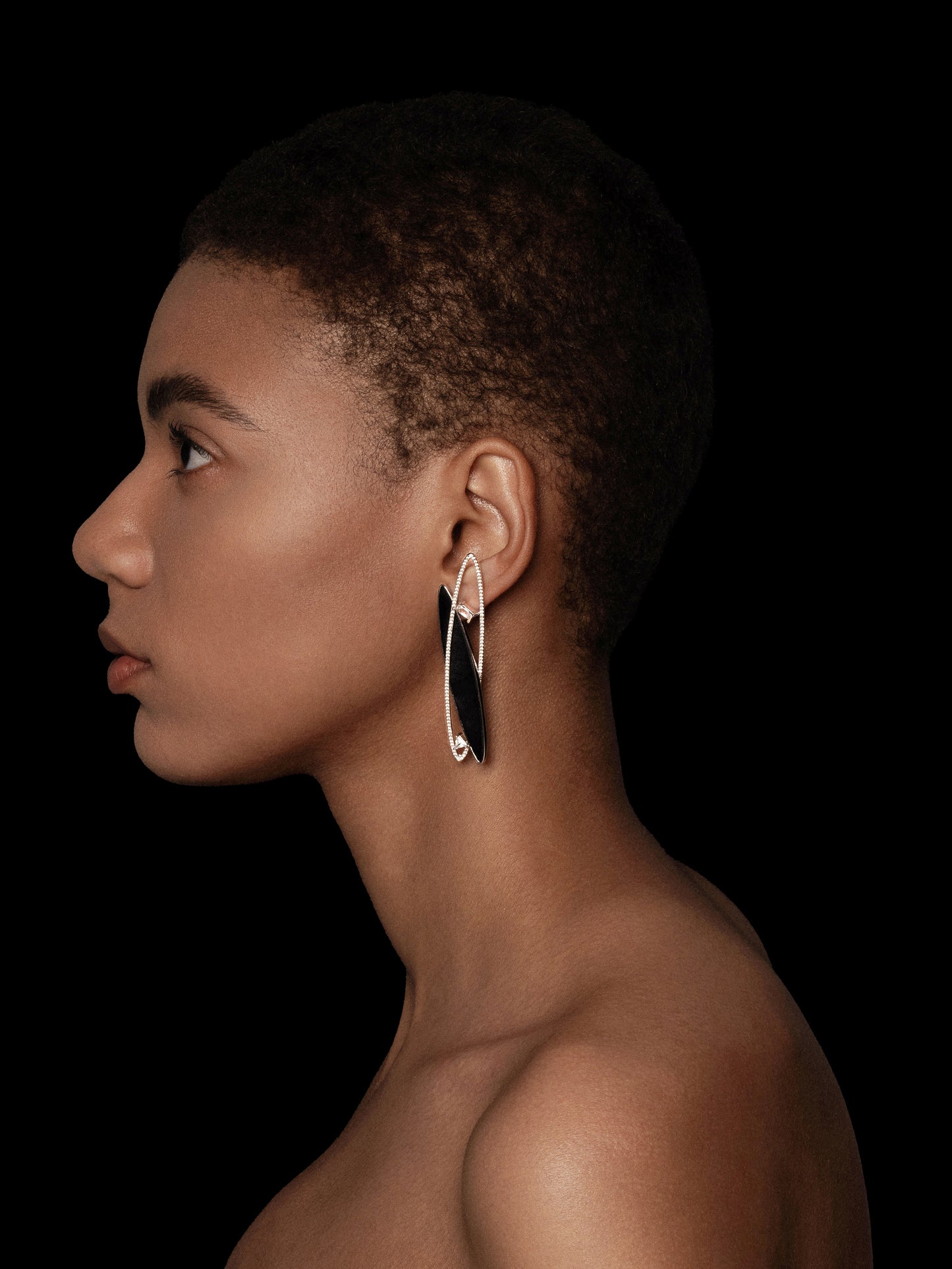 Double Loop Petrified Wood Pavé Bezel Statement Earrings