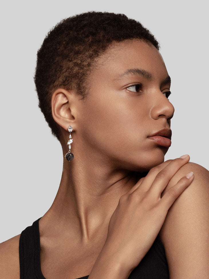 Round Diamond Carbon Fiber Drop Earring