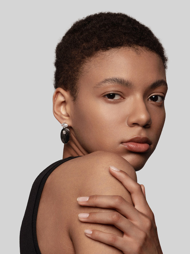 Oval Diamond Carbon Fiber Statement Earrings