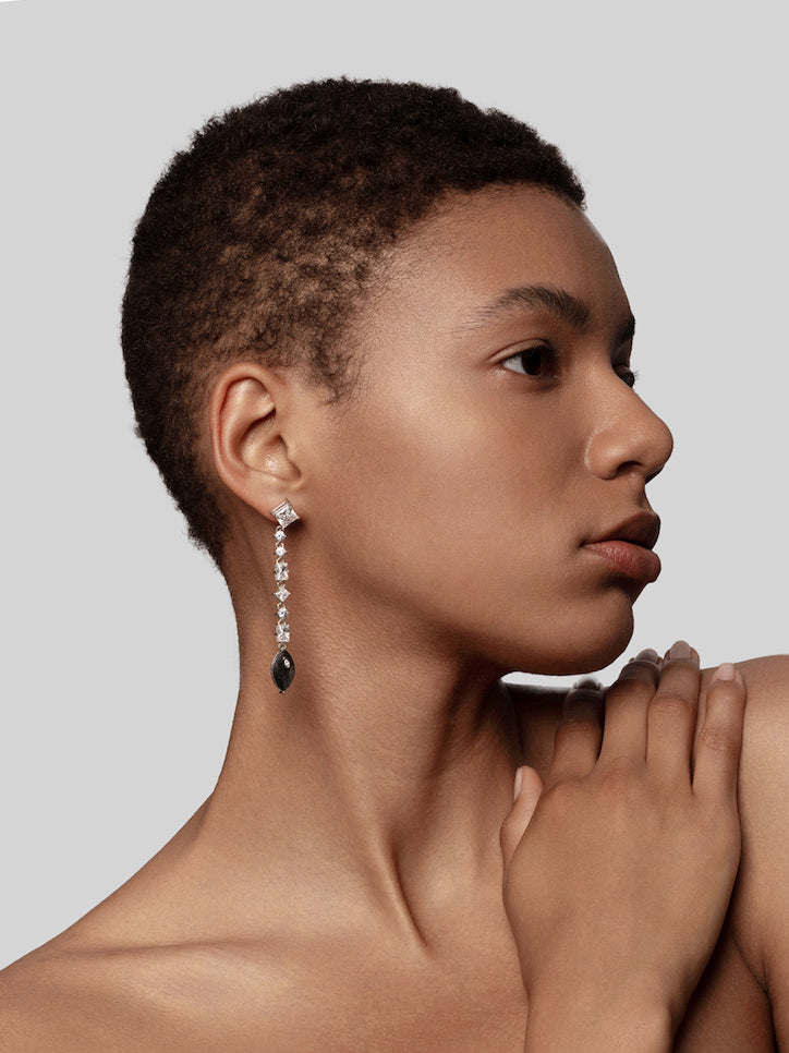 Marquise Diamond Carbon Fiber Drop Earrings