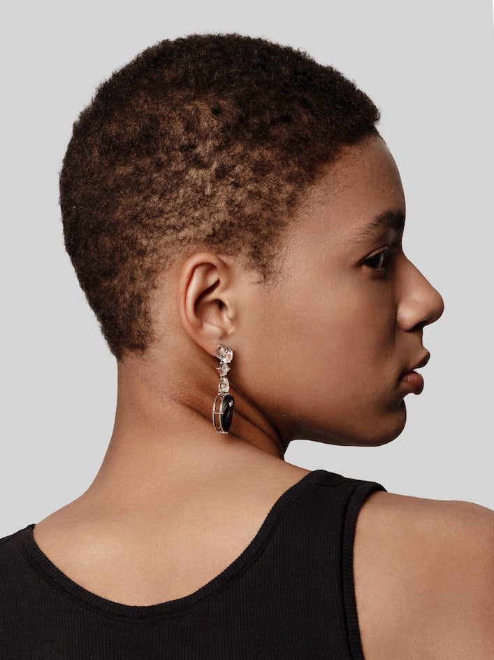 Oval Diamond Carbon Fiber Drop Earrings