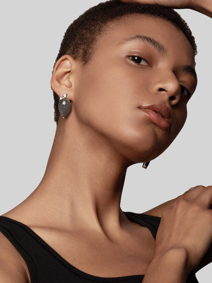 Pear Diamond Carbon Fiber Statement Earrings