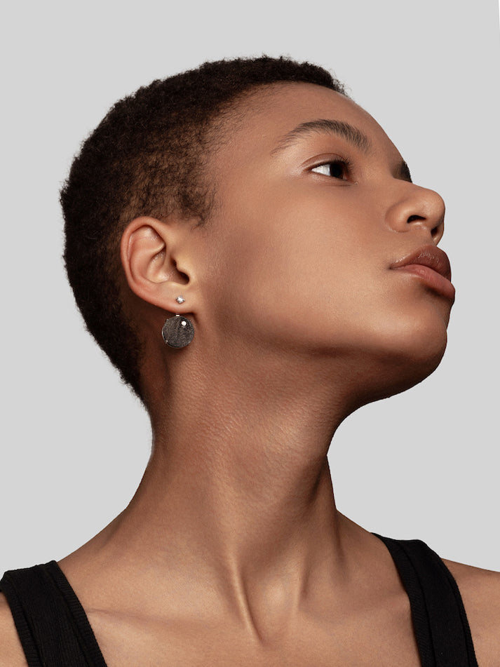 Round Diamond Carbon Fiber Statement Earrings