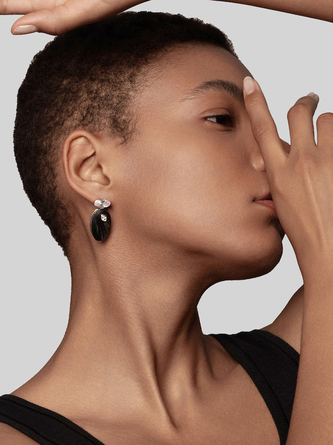 Oval Diamond Carbon Fiber Statement Earrings