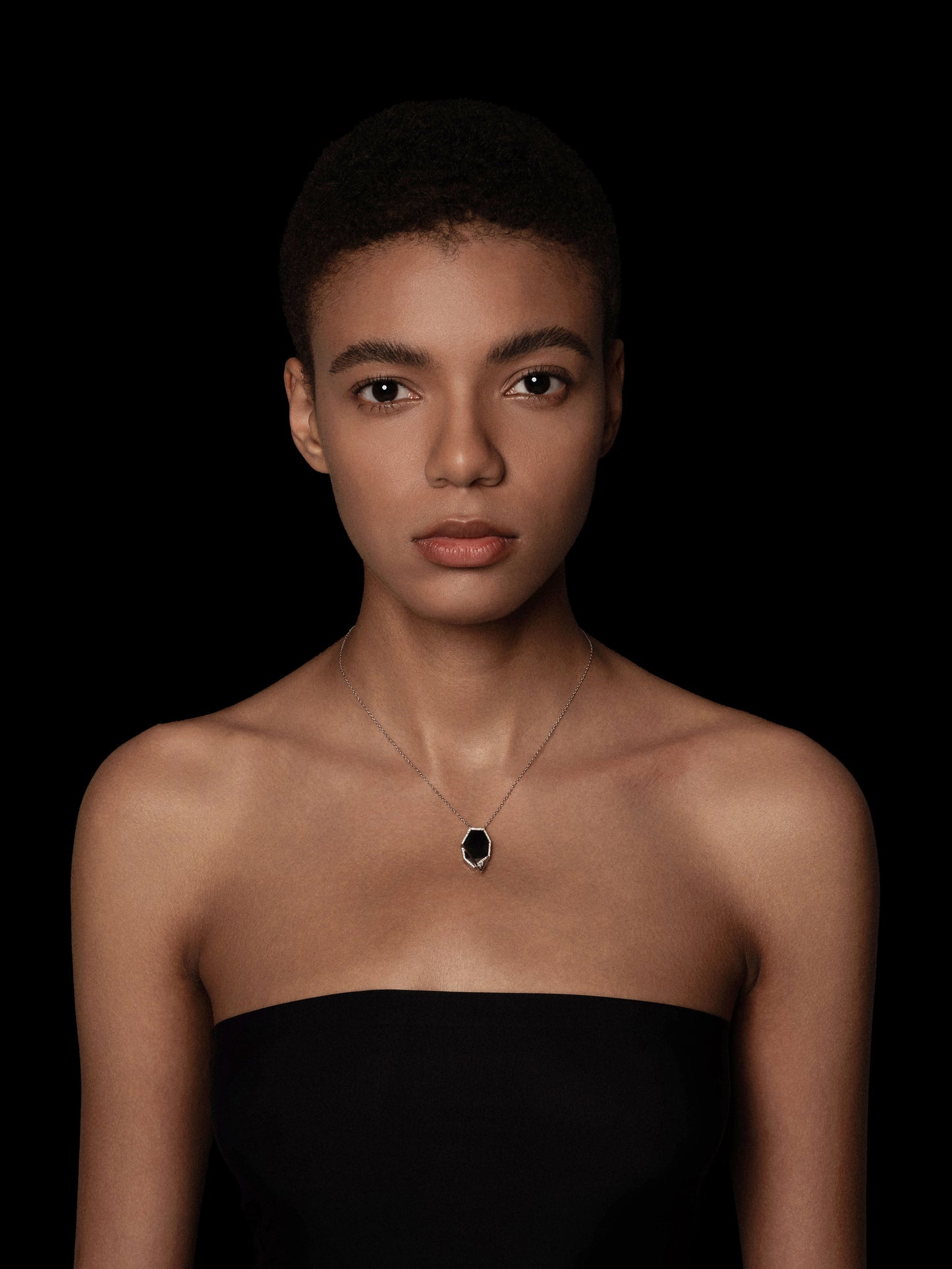 Polygon Petrified Wood Pavé Bezel Pendant Necklace