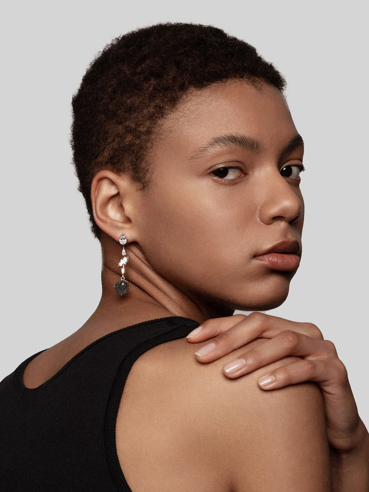Round Diamond Carbon Fiber Drop Earring